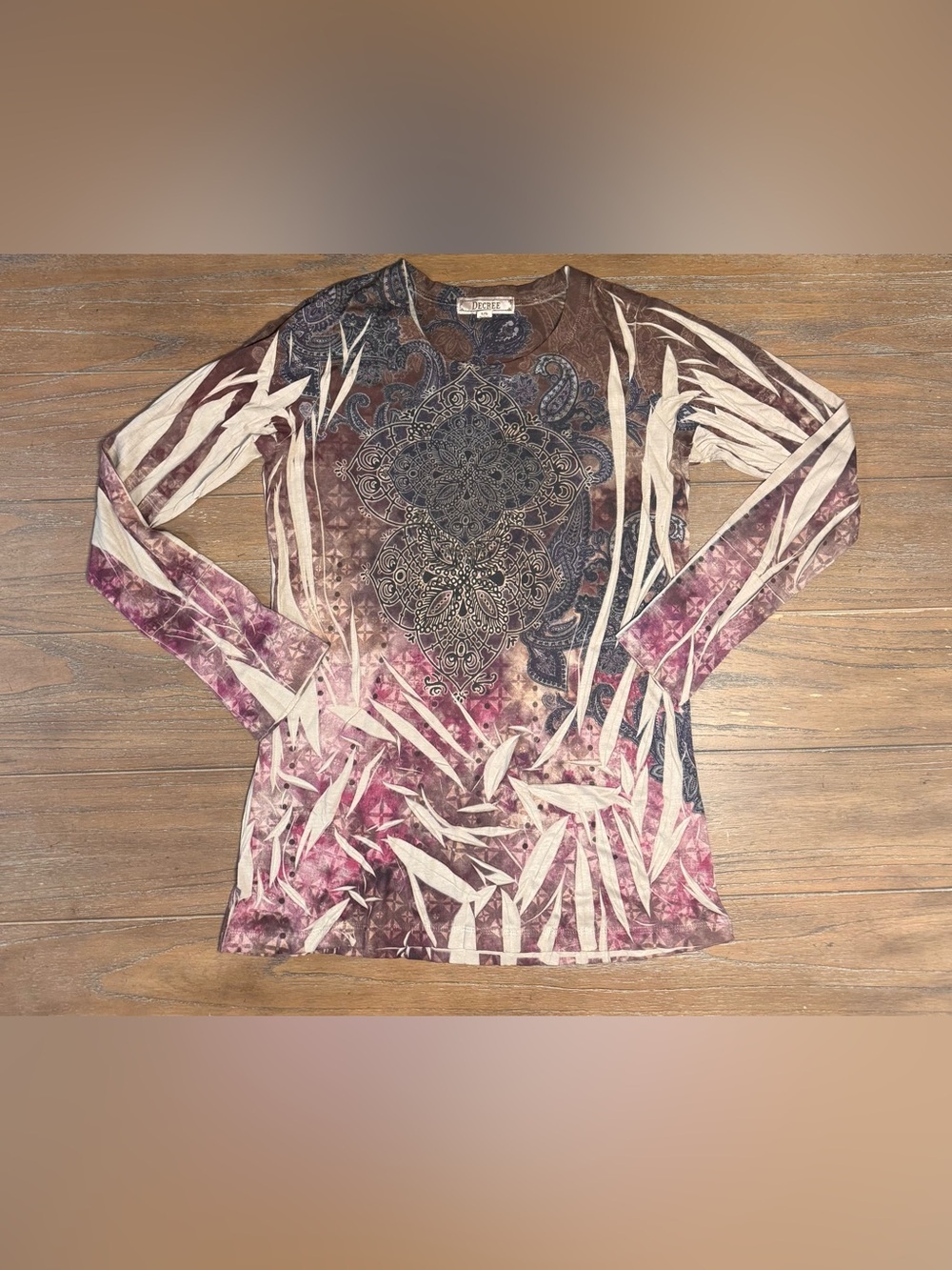 Decree Long Sleeve Crewneck Top in Mauve, Cream & Black #120